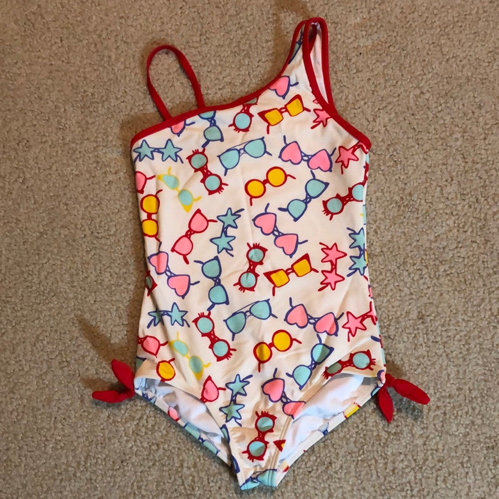 😎EUC Lands End one piece bathing suit - white with sunglasses 🕶 and stars ⭐️